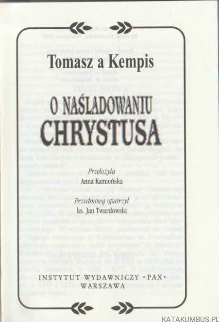 O naśladowaniu Chrystusa. TOMASZ A KEMPIS | katakumbus.pl