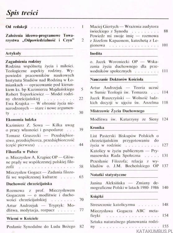 Odpowiedzialność i czyn / Kwartalnik katolicko-społeczny nr 1/1988