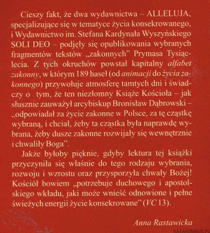 Alfabet zakonny. KARDYNAŁ STEFAN WYSZYŃSKI