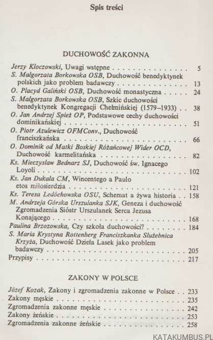 Duchowość zakonna. Zakony w Polsce. Katalog. Opr. JÓZEF KOZAK