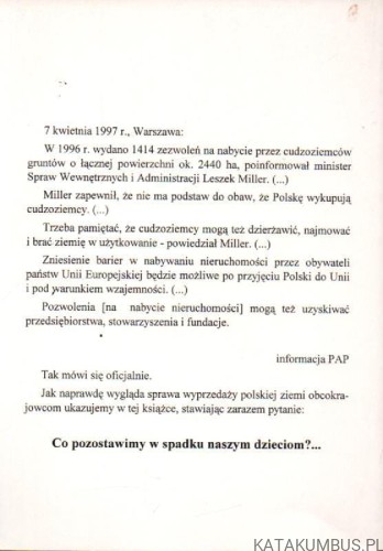 Wyprzedaż polskiej ziemi. Tragedia narodowa. PRZEMYSŁAW KRZEMIEŃ, WŁODZIMIERZ ACHMATOWICZ