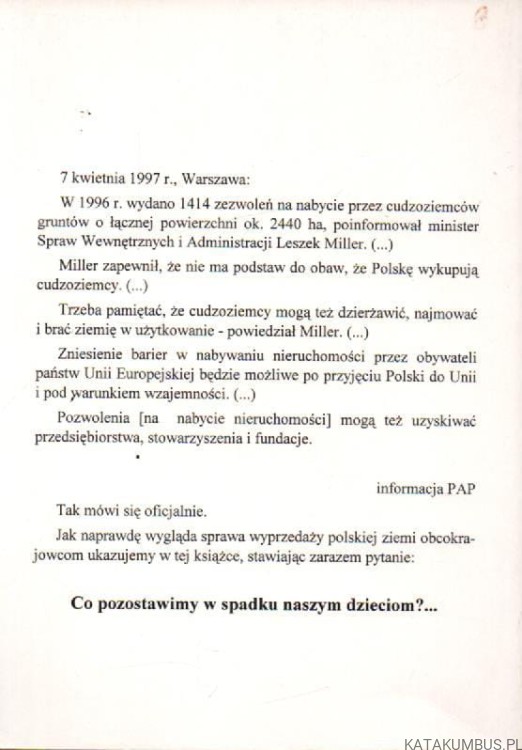 Wyprzedaż polskiej ziemi. Tragedia narodowa. PRZEMYSŁAW KRZEMIEŃ, WŁODZIMIERZ ACHMATOWICZ
