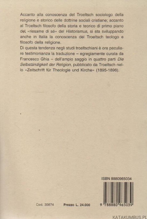L ' autonomia della religione. ERNST TROELTSCH (Język Włoski)