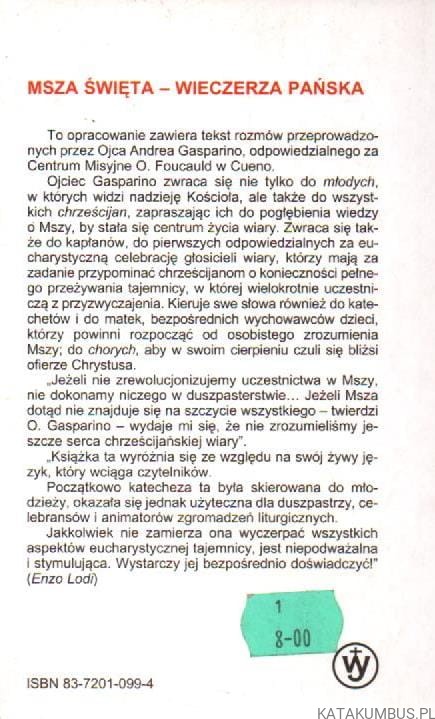 Msza święta. Wieczerza Pańska. Rozmowy z młodzieżą. ANDREA GASPARINO
