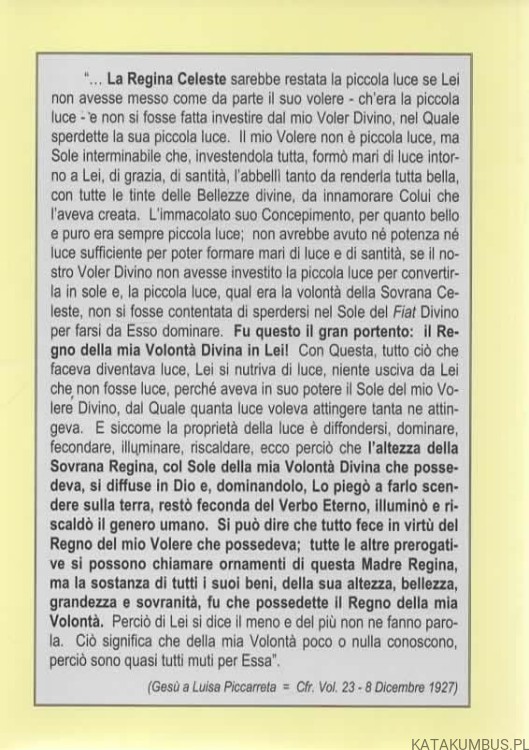 La Vergine Maria nel Regno della Divina Volonta (j. włoski). LUISA PICCARETA