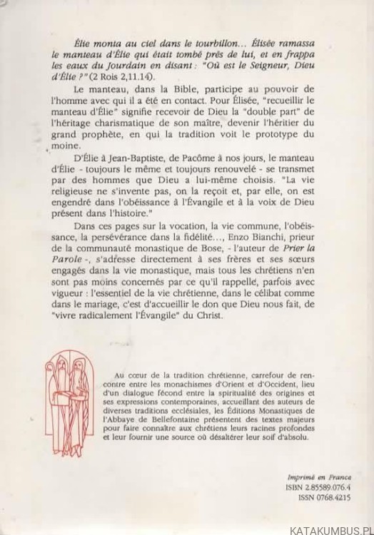 Le manteau d`elie (j.francuski). ENZO BIANCHI