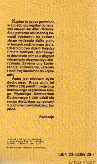 W trosce o duchowość kapłańską. Tom IV. Ks. HENRYK BĄBIŃSKI