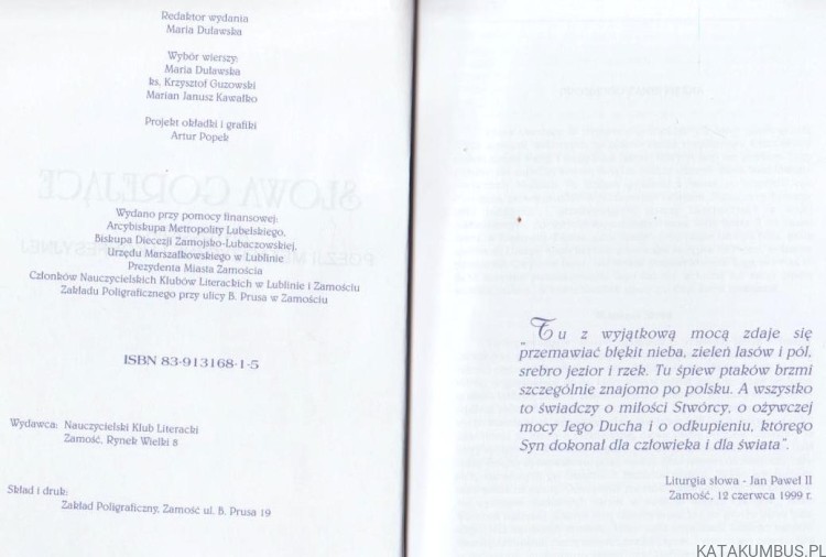 Słowa gorejące. Antologia poezji metafizycznej i konfesyjnej. Red. MARIA DUŁAWSKA