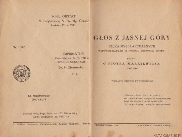 Głos z Jasnej Góry. O. PIOTR MARKIEWICZ (1948r.) 3