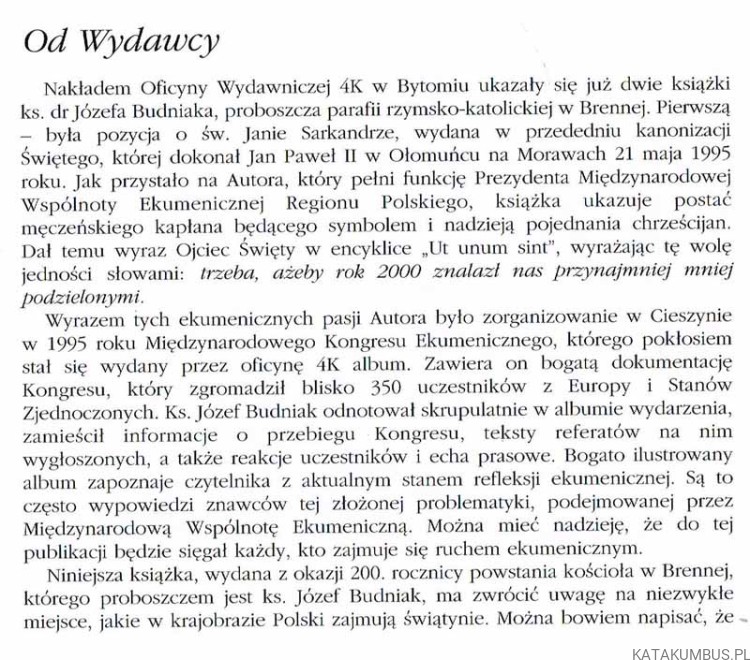 200 lat Kościoła w Brennej 1796-1996 / ks. Józef Brudniak