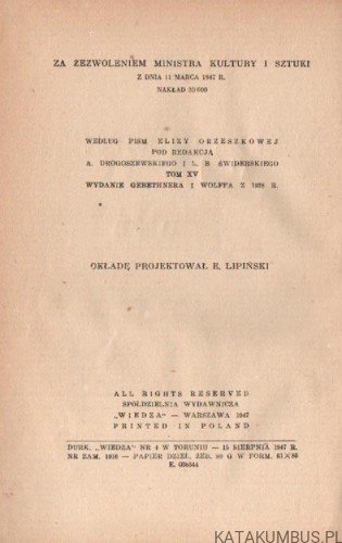 Nad Niemnem T. 3. ELIZA ORZESZKOWA .1947r.