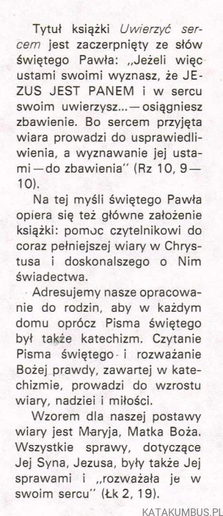 Uwierzyć sercem. Opracowanie katechizmowe