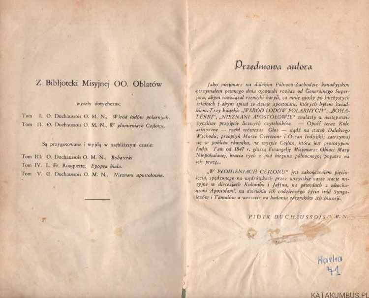 W płomieniach Cejlonu. O. PIOTR DUCHAUSSOIS OMN (1931 r.)