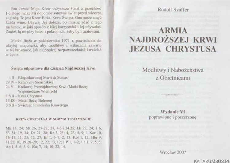 Armia Najdroższej Krwi Jezusa Chrystusa. RUDOLF SZAFFER