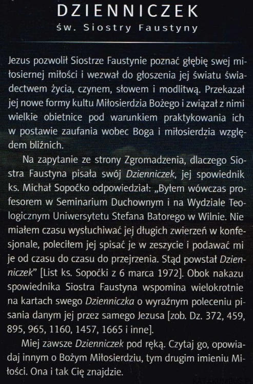 Dzienniczek Św. Siostry Faustyny. (wybrane teksty) RED. HANNA KOŹMIŃSKA