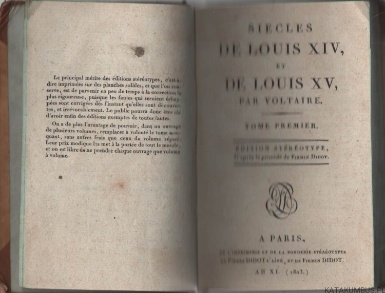 Siecles de Louis XIV et de Louis XV. Tom I. (1803r.) VOLTAIRE