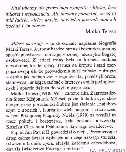 Miłość pozostaje. Życie Matki Teresy z Kalkuty. CHRISTIAN FELDMANN