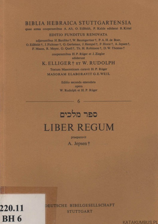 Biblia Hebraica Stuttgartensia. Liber Jeremiae. W. RUDOLPH