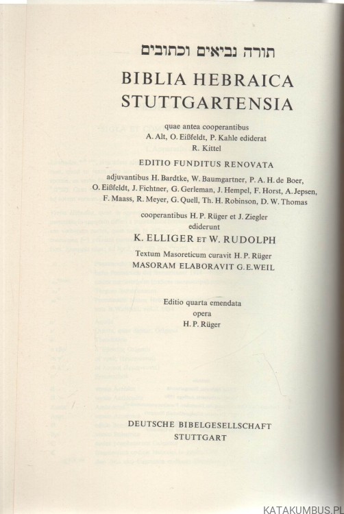 Biblia Hebraica Stuttgartensia. Liber Jeremiae. W. RUDOLPH