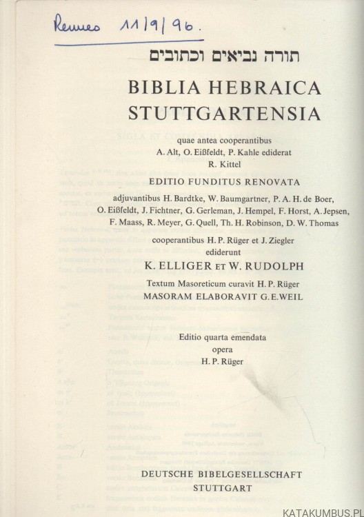 Biblia Hebraica Stuttgartensia. Megilloth. K. ELLIGER