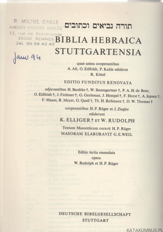 Biblia Hebraica Stuttgartensia. Liber Jesaiae. D. WINTON THOMAS