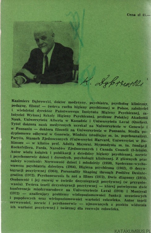 Zdrowie psychiczne a wartości ludzkie. KAZIMIERZ DĄBROWSKI.