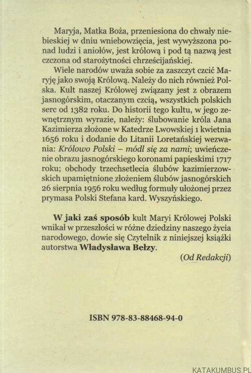 Królowa Korony Polskiej. Żywot Najświętszej Maryi Panny, Matki Jezusa Chrystusa. WŁADYSŁAW BEŁZA