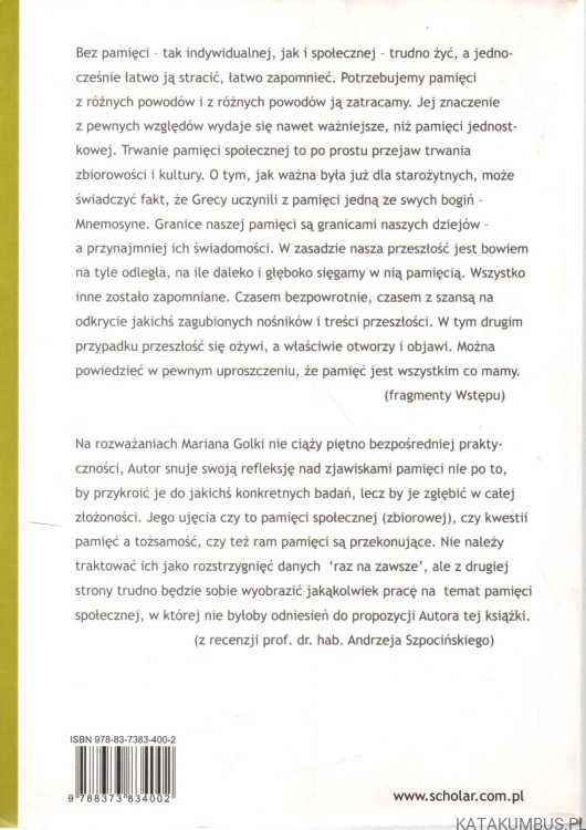 Pamięć społeczna i jej implanty. MARIAN GOLKA