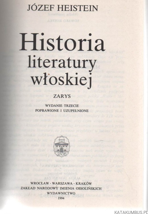 Historia literatury włoskiej. JÓZEF HEISTEIN