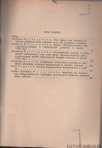 Z dziejów udostępniania książki w Polsce w okresie zaborów. red. KAZIMIERA MALECZYŃSKA