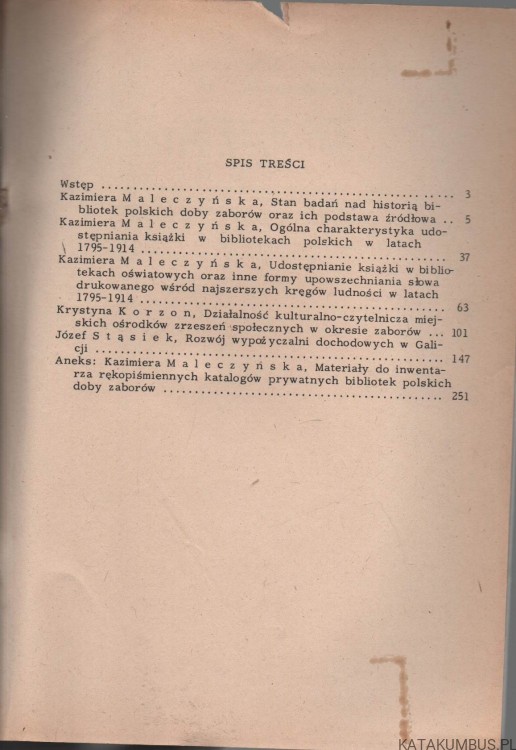 Z dziejów udostępniania książki w Polsce w okresie zaborów. red. KAZIMIERA MALECZYŃSKA
