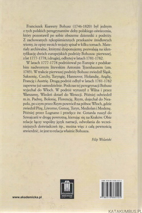Dziennik podróży. FRANCISZEK KSAWERY BOHUSZ