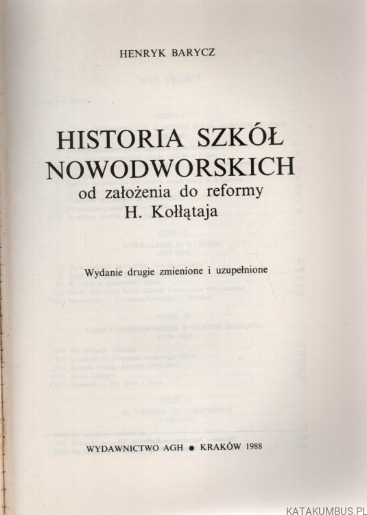 Historia szkół nowodorskich od założenia do reformy H. Kołłątaja. HENRYK BARYCZ