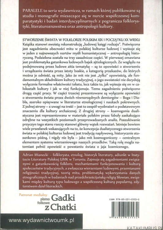 Stworzenie świata w folklorze polskim XIX i początku XX wieku (dedykacja autora). ADRIAN MIANECKI