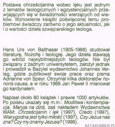 Chrześcijanin i lęk. HANS URS VON BALTHASAR