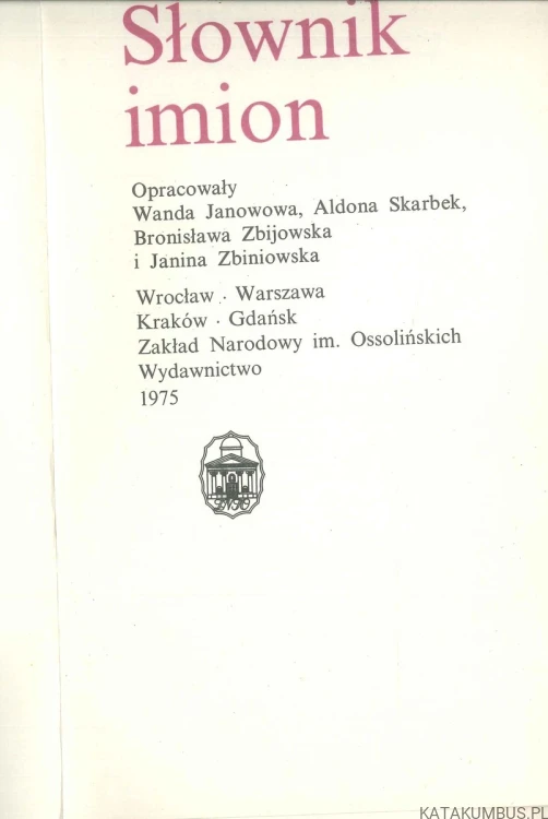 Słownik imion. PRACA ZBIOROWA
