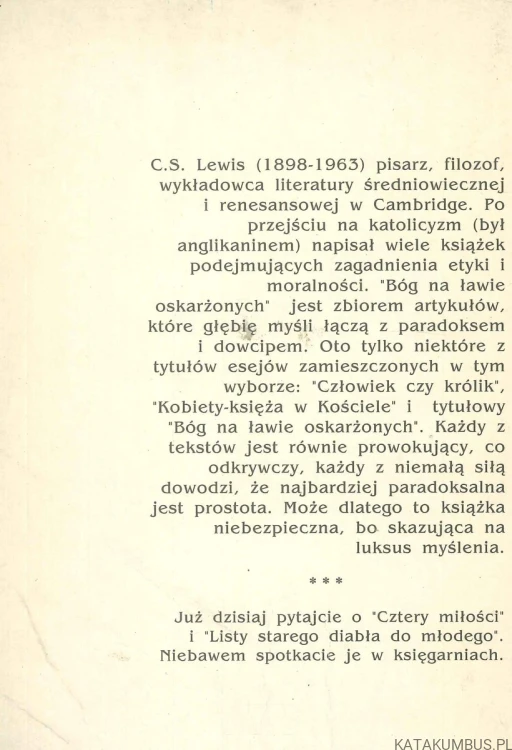 Bóg na ławie oskarżonych. CLIVE STAPLES LEWIS