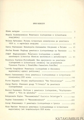 Dziedzictwo powstania listopadowego w literaturach obcych. PRACA ZBIOROWA
