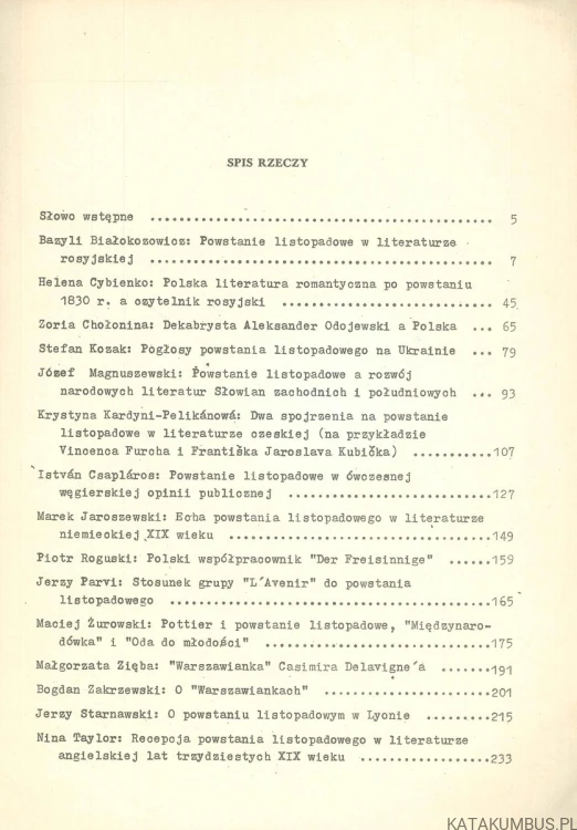 Dziedzictwo powstania listopadowego w literaturach obcych. PRACA ZBIOROWA