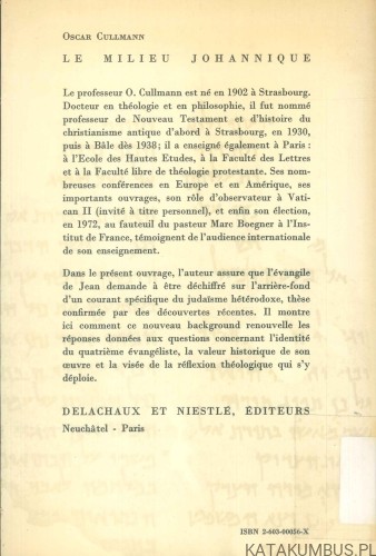 Le milieu johannique. CULLMANN OSCAR