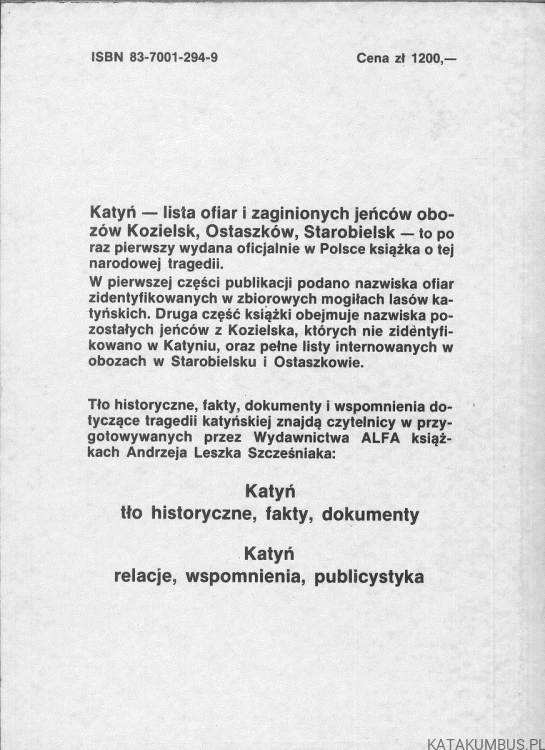 Katyń - lista ofiar i zaginionych. PRACA ZBIOROWA
