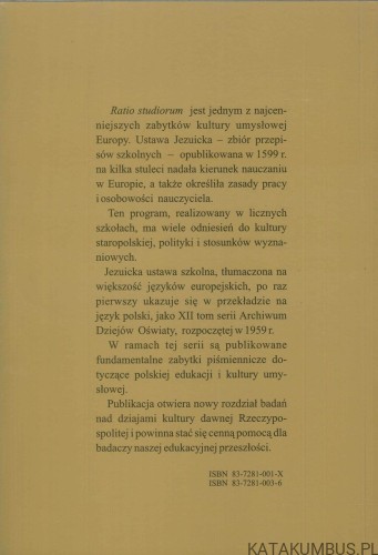Ratio studiorum. Ustawa szkolna Towarzystwa Jezusowego. PRACA ZBIOROWA