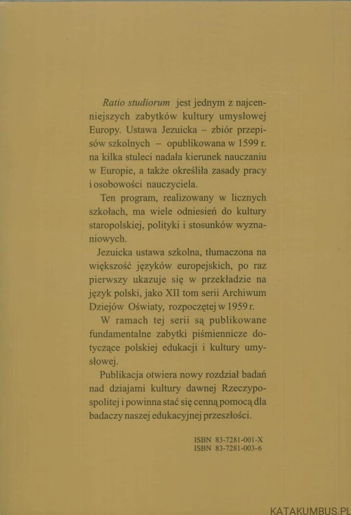 Ratio studiorum. Ustawa szkolna Towarzystwa Jezusowego. PRACA ZBIOROWA