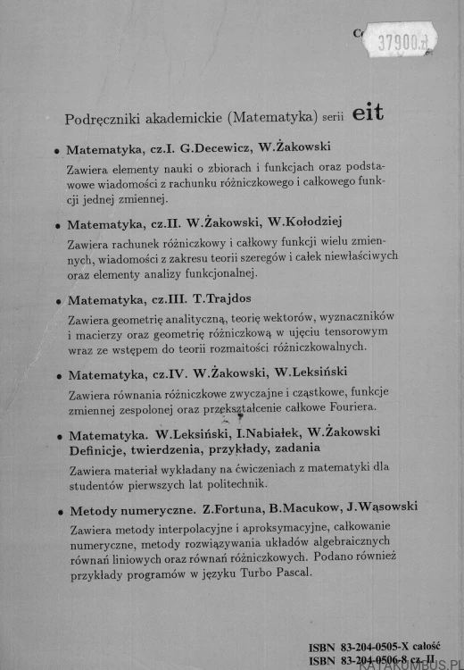 Matematyka część II. W. ŻAKOWSKI, W. KOŁODZIEJ