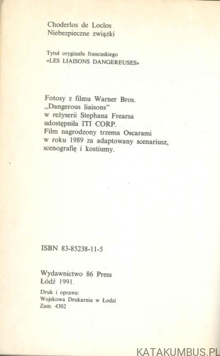 Niebezpieczne związki. CHODERLOS DE LACLOS