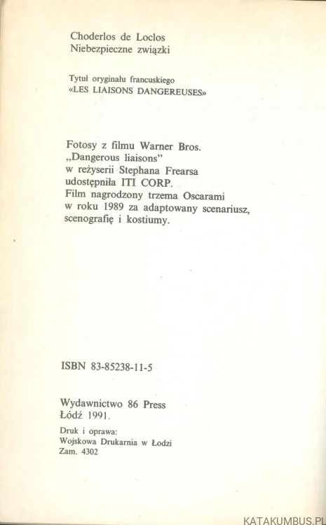 Niebezpieczne związki. CHODERLOS DE LACLOS