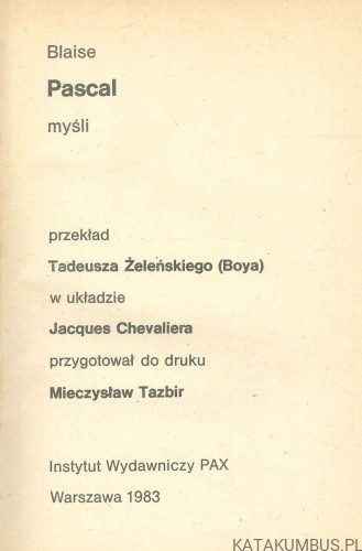 Myśli. BLAISE PASCAL