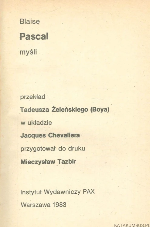Myśli. BLAISE PASCAL