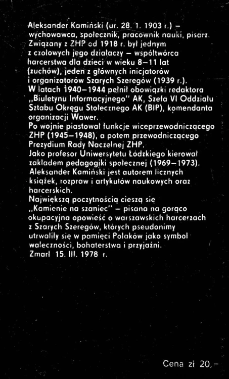 Kamienie na szaniec. ALEKSANDER KAMIŃSKI