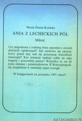 Ania z Lechickich Pól. MARIA DUNIN-KOZICKA